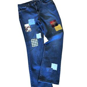 Upcycled Patchwork Jeans, Size 12: Handmade Wine Theme Patches, Hippie Pants
